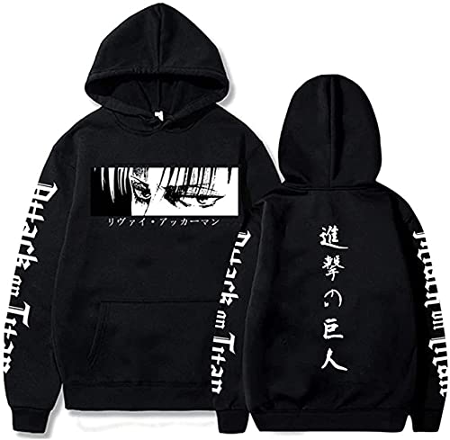 Sybnwnwm Attack on Titan Hoodie Levi Ackerman Pullover Scout Legion Anime Hoodies Sweatshirts Unisex, Black-B, M von Sybnwnwm