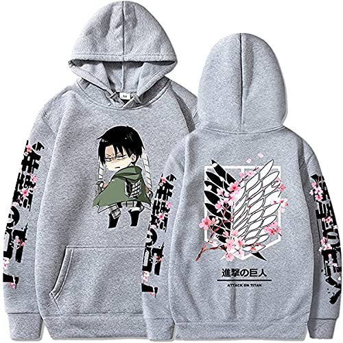 Sybnwnwm Attack on Titan Hoodie Levi Ackerman Pullover Wings of Freedom 3D Druck Langarm Kapuzenpullover Sweatshirt Hoodies Unisex, Grau, M von Sybnwnwm