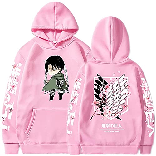 Sybnwnwm Attack on Titan Hoodie Levi Ackerman Pullover Wings of Freedom 3D Druck Langarm Kapuzenpullover Sweatshirt Hoodies Unisex, Pink B, M von Sybnwnwm