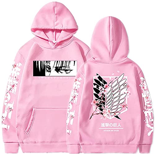 Sybnwnwm Attack on Titan Hoodie Levi Ackerman Pullover Wings of Freedom 3D Druck Langarm Kapuzenpullover Sweatshirt Hoodies Unisex, Rosa a, XL von Sybnwnwm