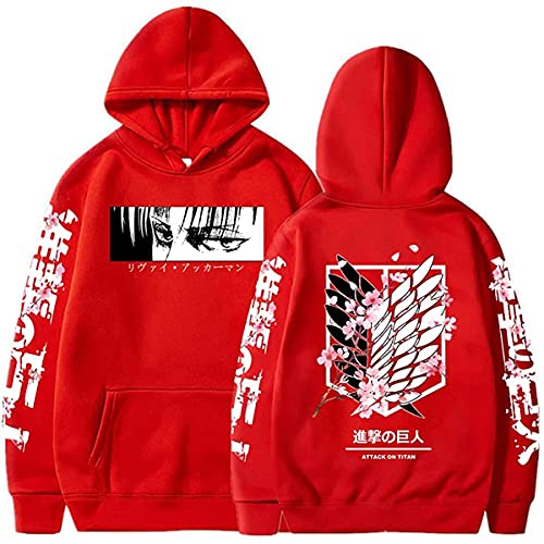 Sybnwnwm Attack on Titan Hoodie Levi Ackerman Pullover Wings of Freedom 3D-Druck Langarm Kapuzen-Sweatshirt Hoodies, Rot a, XS von Sybnwnwm