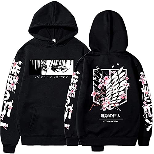 Sybnwnwm Attack on Titan Hoodie Levi Ackerman Pullover Wings of Freedom 3D Druck Langarm Kapuzenpullover Sweatshirt Hoodies Unisex, Schwarz A, XL von Sybnwnwm