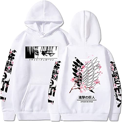 Sybnwnwm Attack on Titan Hoodie Levi Ackerman Pullover Wings of Freedom 3D Druck Langarm Kapuzenpullover Sweatshirt Hoodies Unisex, Weiß A, L von Sybnwnwm