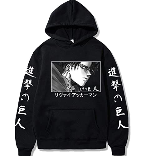 Sybnwnwm Attack on Titan Hoodie Levi Ackerman Pullover Wings of Freedom Print Langarm Kapuzenpullover Sweatshirt, Schwarz , L von Sybnwnwm