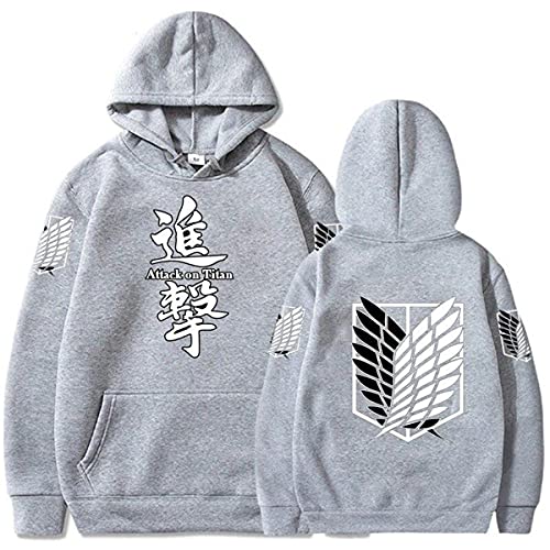 Sybnwnwm Attack on Titan Hoodie Levi Anime Pullover Scout Legion Hoodies Langarm Streetwear Sweatshirts, grau, XXXL von Sybnwnwm