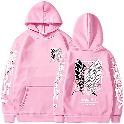 Sybnwnwm Attack on Titan Hoodie Survey Corps Wings of Freedom Print AOT Anime Langarm Pullover Unisex, rose, L von Sybnwnwm