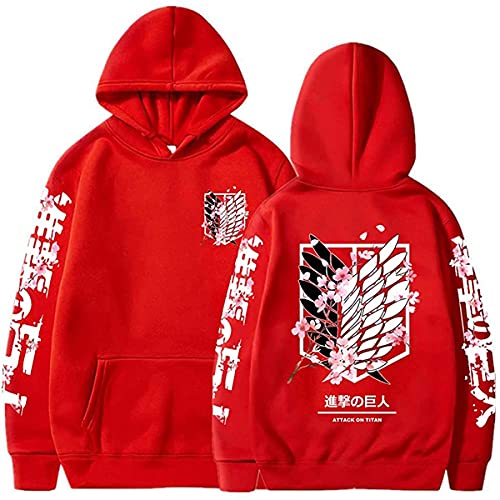 Sybnwnwm Attack on Titan Hoodie Survey Corps Wings of Freedom Print AOT Anime Langarm Pullover Unisex, rot, M von Sybnwnwm