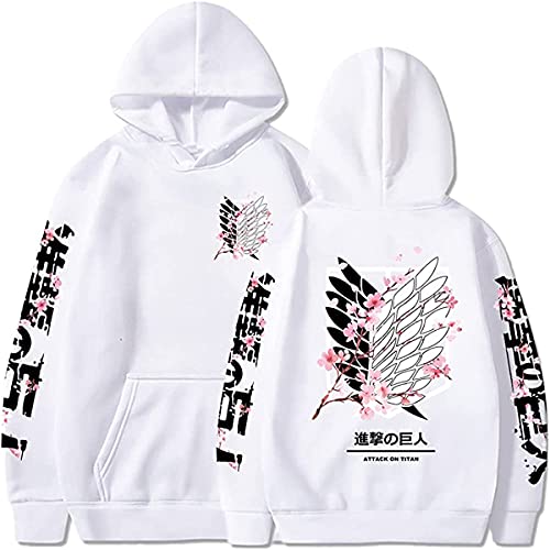 Sybnwnwm Attack on Titan Hoodie Survey Corps Wings of Freedom Print AOT Anime Langarm Pullover Unisex, weiß, L von Sybnwnwm