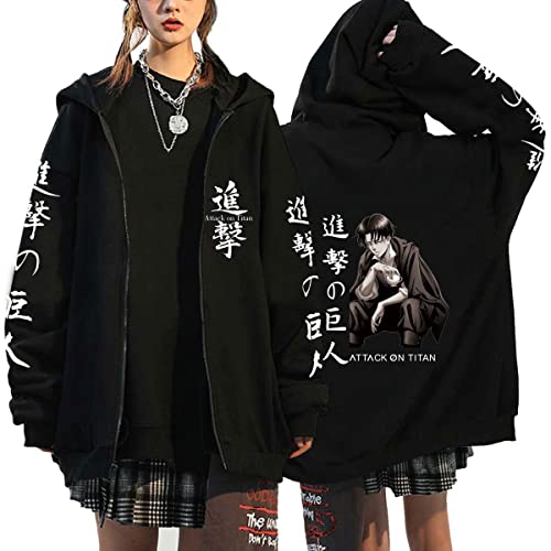 Sybnwnwm Attack on Titan Zip Hoodie Jacke Levi Ackerman Sweatshirt AOT Scout Regiment Cosplay Kostüm Pullover, Schwarz A, S von Sybnwnwm