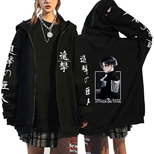 Sybnwnwm Attack on Titan Zip Hoodie Jacke Levi Ackerman Sweatshirt AOT Scout Regiment Cosplay Kostüm Pullover, schwarz c, L von Sybnwnwm