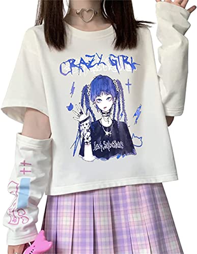 Sybnwnwm Damen Anime Hoodie Oversized Y2K Aesthetic Kleidung Punk T-Shirt Tops Mädchen Teens von Sybnwnwm