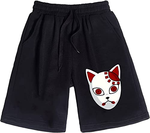 Sybnwnwm Demon Slayer Anime Shorts Gym Jogger Elastische Kordelzug Shorts mit Taschen Geschenk für Outdoor Wandern, Schwarz , L von Sybnwnwm