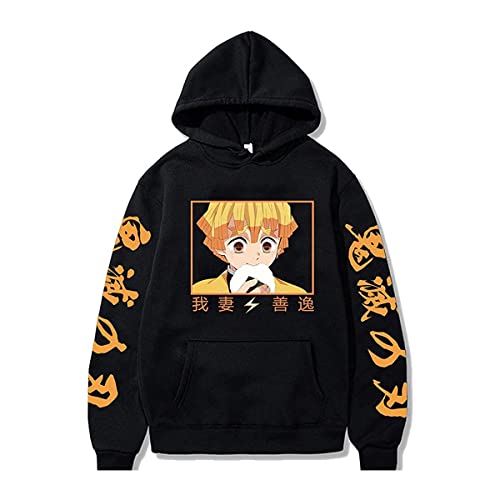 Sybnwnwm Demon Slayer Hoodie Agatsuma Zenitsu Anime Pullover Sweatshirt Hoodies, Schwarz , S von Sybnwnwm