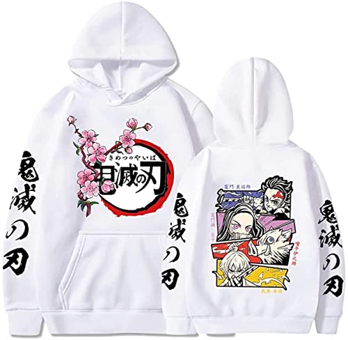 Sybnwnwm Demon Slayer Hoodie Anime Nezuko Zenitsu Tanjirou Pullover Kapuzen-Sweatshirt Outfits Für Unisex, weiß, L von Sybnwnwm