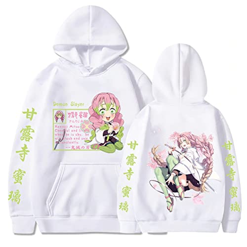 Sybnwnwm Demon Slayer Hoodie Kanroji Mitsuri Printed Hooded Sweatshirt Cosplay No Yaiba Pullover Jumper Hoodie Men, weiß, L von Sybnwnwm