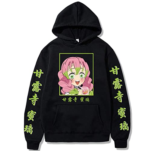 Sybnwnwm Demon Slayer Hoodie Kimetsu No Yaiba Hooded Sweatshirts Pullover Pullover Kanroji Mitsuri Print Tops Streetwear, Schwarz , S von Sybnwnwm