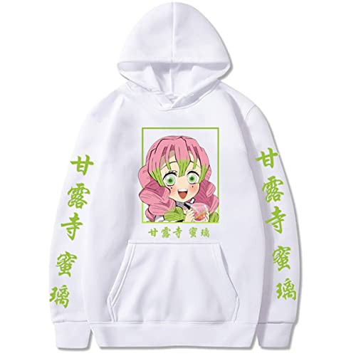 Sybnwnwm Demon Slayer Hoodie Kimetsu No Yaiba Hooded Sweatshirts Pullover Pullover Kanroji Mitsuri Print Tops Streetwear, weiß, L von Sybnwnwm