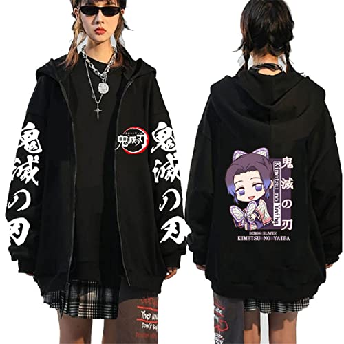 Sybnwnwm Demon Slayer Hoodie für Damen, mit Reißverschluss, Tanjirou Nezuko, Anime, Cosplay, Reißverschluss, Schwarz A, XL von Sybnwnwm