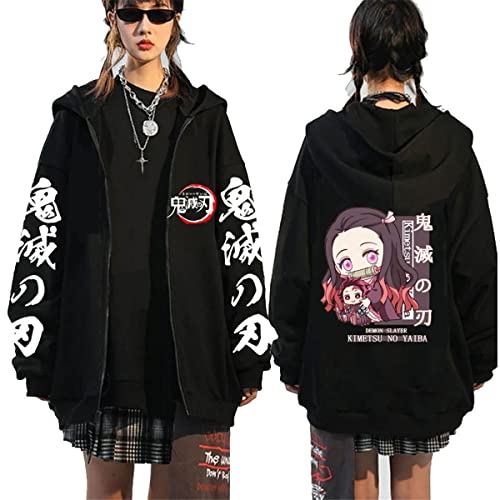 Sybnwnwm Demon Slayer Hoodie für Damen, mit Reißverschluss, Tanjirou Nezuko, Anime, Cosplay, Reißverschluss, schwarz c, L von Sybnwnwm