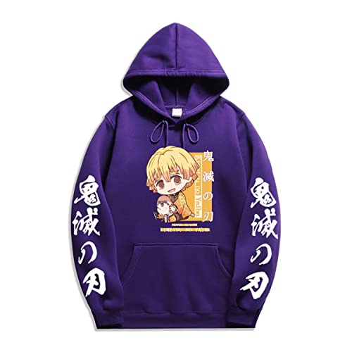 Sybnwnwm Demon Slayer Hoodies Agatsuma Zenitsu Sweatshirt Kimetsu No Yaiba Hoodie Demon Slayer Anime Hoodie, violett, L von Sybnwnwm