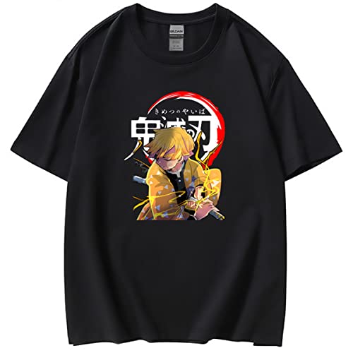 Sybnwnwm Demon Slayer T-Shirt Zenitsu Herren Kurzarm Shirt Tops, Schwarz , M von Sybnwnwm