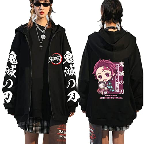 Sybnwnwm Demon Slayer Zip-up Hoodie Demon Slayer Sweatjacke Mit Kapuze Pullover Merch Kapuzenpullover Damen Mädchen von Sybnwnwm