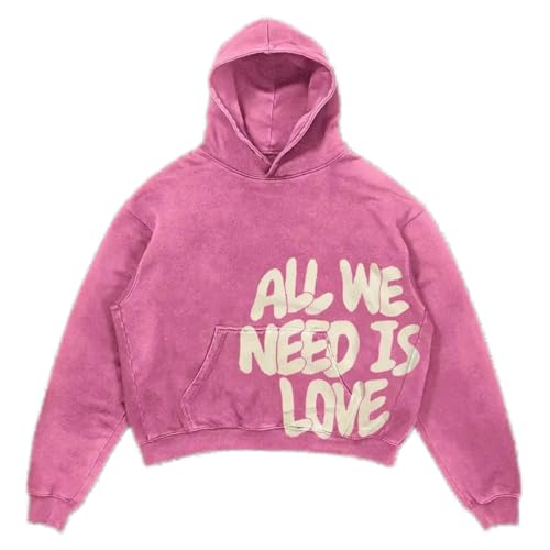 Sybnwnwm Graphic Hoodie All we Need is Love Graphic Letter Print Sweatshirt Y2K Hoodies Streetwear Pullover Herren, Rosa, S Sybnwnwm Graphic Hoodie All we Need is Love Graphic Letter Print Sweatshirt Y2K Hoodies Streetwear Pullover Herren, Rosa, S von Sybnwnwm