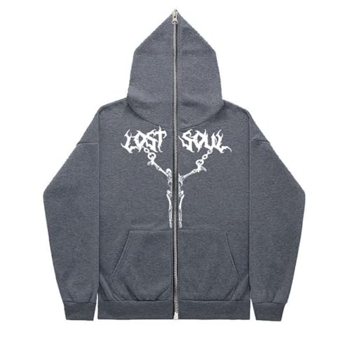 Sybnwnwm Herren Damen Kapuzenjacke Y2K Hoodie Zipper Skelett Gothic Streetwear Sweater Langarm Top Jacke von Sybnwnwm