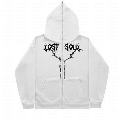 Sybnwnwm Herren Damen Kapuzenjacke Y2K Hoodie Zipper Skelett Gothic Streetwear Sweater Langarm Top Jacke von Sybnwnwm