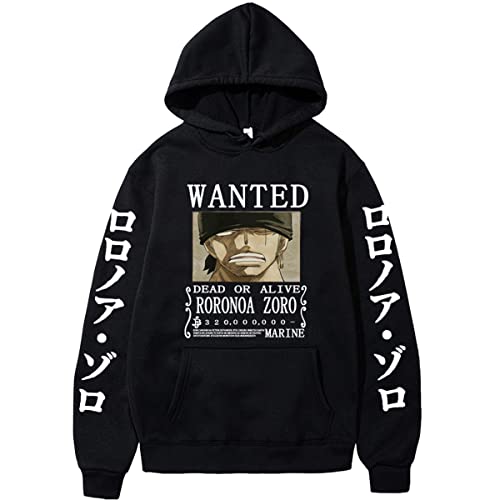 Sybnwnwm Hoodies One Piece Hoodie Roronoa Zoro Print Sweatshirt Kordelzug Kapuzenpullover Jumper für Herren, Schwarz , M von Sybnwnwm