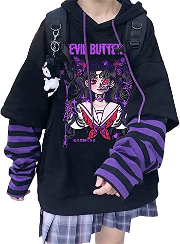 Sybnwnwm Langarm Crewneck Anime T-Shirt Rapper Knit Sweater Harajuku Hip Hop Shirts von Sybnwnwm