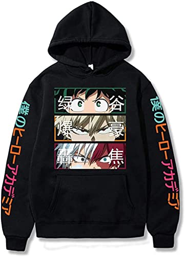 Sybnwnwm My Hero Academia 3D Hoodie Anime Bakugou Katsuki Sweatshirt Kordelzug Pullover Kostüm für Damen und Herren, Schwarz , 4X-Large von Sybnwnwm