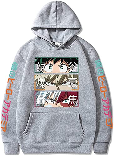 Sybnwnwm My Hero Academia 3D Hoodie Anime Bakugou Katsuki Sweatshirt Kordelzug Pullover Kostüm für Damen und Herren, grau, L von Sybnwnwm