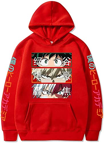 Sybnwnwm My Hero Academia 3D Hoodie Anime Bakugou Katsuki Sweatshirt Kordelzug Pullover Kostüm für Damen und Herren, rot, M von Sybnwnwm