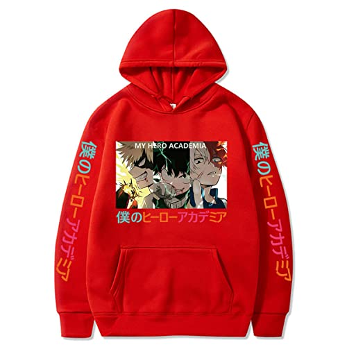 Sybnwnwm My Hero Academia Hoodie Bakugou Deku Kirishima Eijiro Print Sweatshirts Langarm Kordelzug Pullover Hoodies, rot, XXL von Sybnwnwm