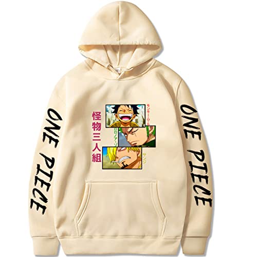 Sybnwnwm ONE Piece Hoodie Herren Hoodies Luffy Zoro Ace Printed Cool Pullover Loose Sweatshirt, beige, 4X-Large von Sybnwnwm