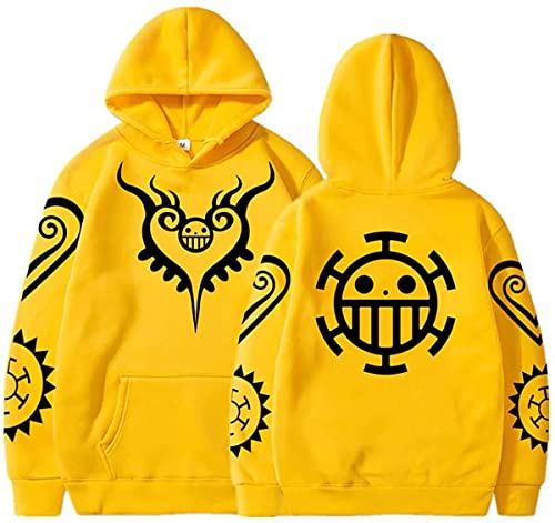 Sybnwnwm One Piece Anime Hoodie Luffy Strohhut Pullover Lange Ärmel Sweatshirts Hoodies Für Herren, gelb, 4X-Large von Sybnwnwm