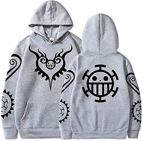 Sybnwnwm One Piece Anime Hoodie Luffy Strohhut Pullover Lange Ärmel Sweatshirts Hoodies Für Herren, grau, L von Sybnwnwm