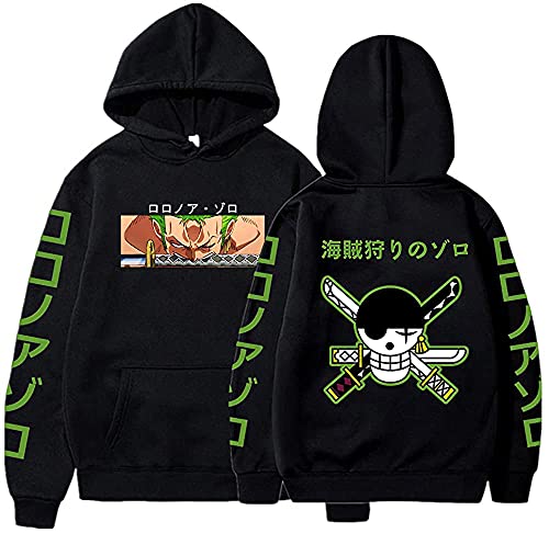 Sybnwnwm One Piece Anime Hoodie Roronoa Zoro Pullover Hoodies Langarm Hip Hop Sportswear Jungen Grils, Schwarz , S von Sybnwnwm