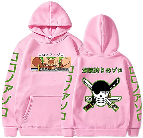 Sybnwnwm One Piece Anime Hoodie Roronoa Zoro Pullover Hoodies Langarm Hip Hop Sportswear Jungen Grils, rose, XL von Sybnwnwm