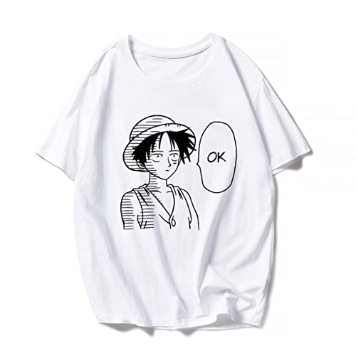 Sybnwnwm One Piece Anime Shirt Zoro Luffy Ace Chooper Print T-Shirt für Damen und Herren, Weiß I, M von Sybnwnwm