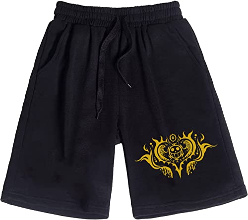 Sybnwnwm One Piece Anime Shorts Trafalgar Gym Jogger Elastic Drawstring Shorts with Pockets Gift for Outdoor Hiking, Schwarz , 4X-Large von Sybnwnwm