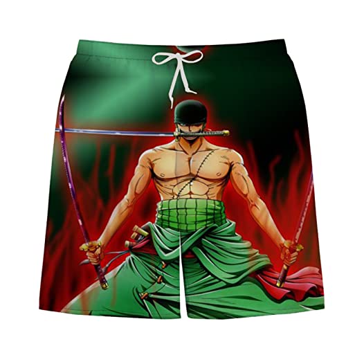 Sybnwnwm One Piece Anime Shorts mit Kordelzug Luffy Zoro ACE Badehose Surfen Strand Trunks für Jungen Männer, K, XL von Sybnwnwm