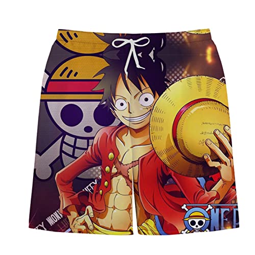 Sybnwnwm One Piece Anime Shorts mit Kordelzug Luffy Zoro ACE Badehose Surfen Strand Trunks für Jungen Männer, M, XXL von Sybnwnwm