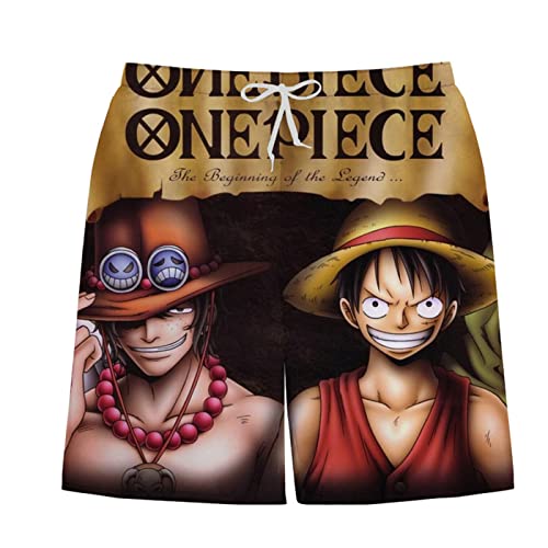 Sybnwnwm One Piece Anime Shorts mit Kordelzug Luffy Zoro ACE Badehose Surfen Strand Trunks für Jungen Männer, h, L/XL von Sybnwnwm