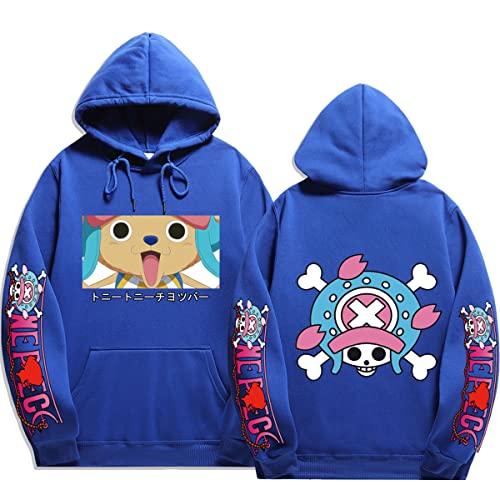 Sybnwnwm One Piece Hoodie Chopper Printed Pullover Anime Hoodies Langarm Sweatshirt Unisex, blau, M von Sybnwnwm