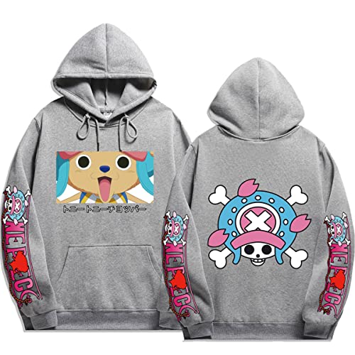 Sybnwnwm One Piece Hoodie Chopper Printed Pullover Anime Hoodies Langarm Sweatshirt Unisex, grau, L von Sybnwnwm