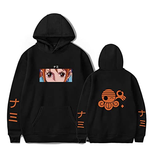 Sybnwnwm One Piece Hoodie Nami Cosplay Sweatshirt Hoodies Hooded Pockets Streetwear Outfit Damen Herren, Schwarz , XS von Sybnwnwm