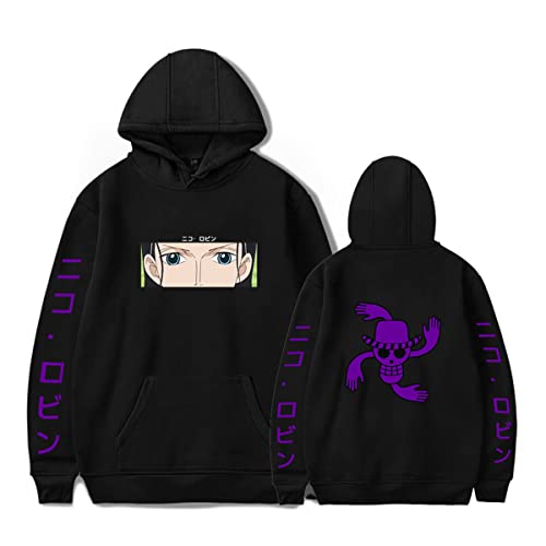 Sybnwnwm One Piece Hoodie Nico Robin Cosplay Sweatshirt Hoodies Hooded Pockets Streetwear Outfit Cosplay Damen Herren, Schwarz , 4X-Large von Sybnwnwm