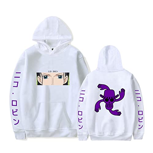 Sybnwnwm Einteiliger Kapuzenpullover Nico Robin Cosplay Sweatshirt Hoodies Kapuzenpullover Taschen Streetwear Outfit Cosplay Damen Herren, weiß, L von Sybnwnwm